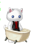 Kitty wearing a suit in a tub